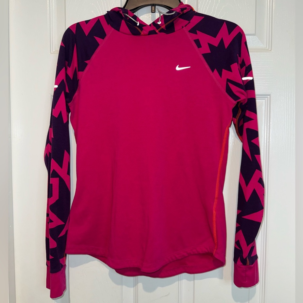 Nike Pink and Black Fitted Long Sleeve Hoodie